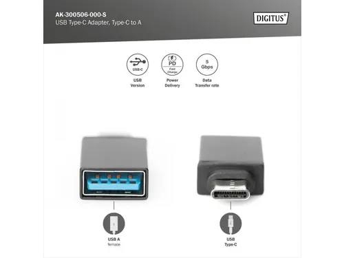 USB Type-C-adapter Type-C - A St/Bu 3A 5GB 3.0-versie Zwart