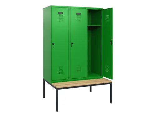 locker met bank,HxBxD 1950x1200x815mm,3vak,vak B 400mm,draaigrendel