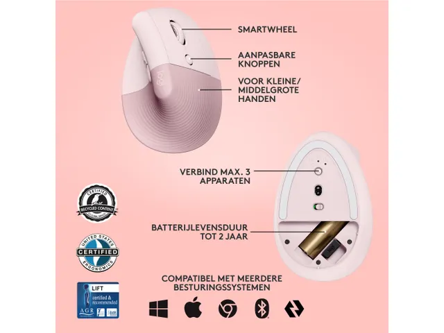 Logitech Lift Souris Ergonomique Verticale, Sans Fil, Bluetooth ou ré