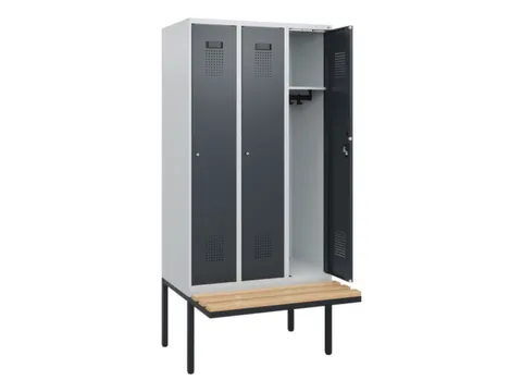 locker met bank,HxBxD 1950x900x815mm,3vak,vak B 300mm,cilinderslot