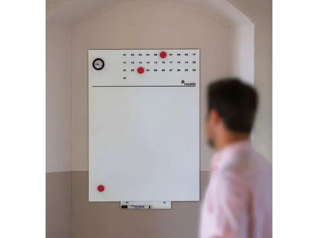 Whiteboard Rocada Skinclock 55x75cm wit gelakt met klok en kalender