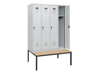 locker met bank,HxBxD 1950x1200x815mm,4vak,vak B 300mm,draaigrendel - 1