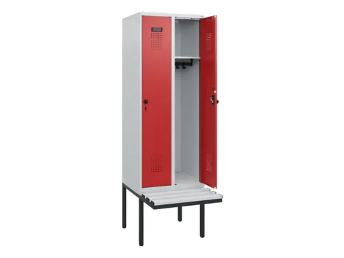locker met bank,HxBxD 1950x600x815mm,2vak,vak B 300mm,draaigrendel