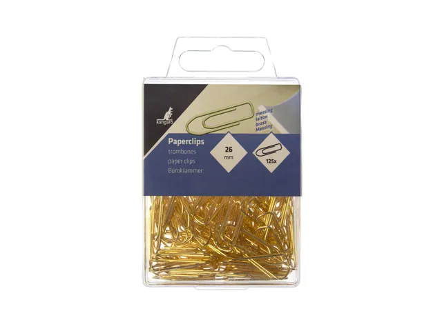 Paperclip Kangaro 26 mm, hoekig, kunststof doosje à 125 stuks, messin