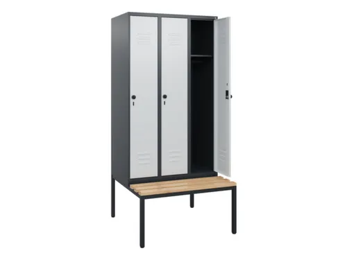 locker met bank,HxBxD 1950x900x815mm,3vak,vak B 300mm,draaigrendel