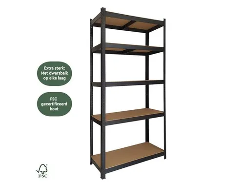 Stellingkast BRASQ 5 borden 90x40x180cm SU175 max 875 KG zwart
