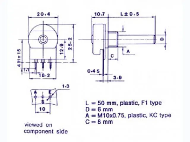 Potmeter Mono LOG 2K2