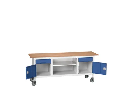 werkbank,HxBxD 830x2000x600mm,multiplexblad,uitrusting: 2laden,2kasten