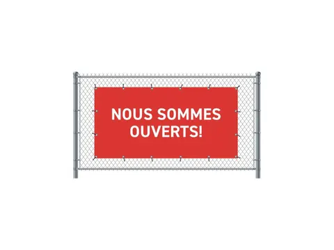 Hekwerkbanner 200x100 cm Rood met Franstalige Print Ouvert