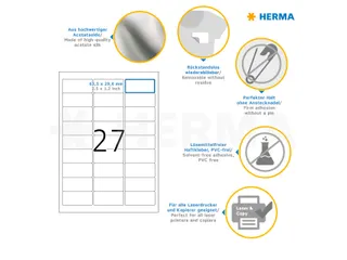 HERMA 4511 Naambadge textieletiketten A4 63,5x29,6mm Wit 540 stuks - 4