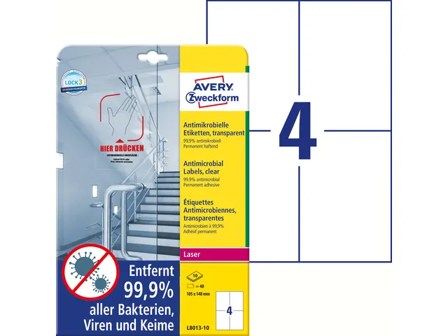 Étiquettes antimicrobien impr. 105x148mm,transp. imprimant laser, cop