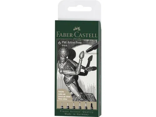 Tekenstift Pitt Artist Pen 199 zwart 6 stuks XXS XS S F M en 1.5