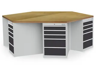 groepswerkbank,HxBxD 859x2500x2165mm,multiplexblad,6containers - 1