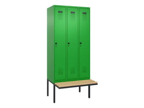 locker met bank,HxBxD 2120x900x815mm,3vak,vak B 300mm,draaigrendel