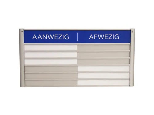 Menoor In-Uit bord 6 namen Aluminium Aanwezig/Afwezig Blauw
