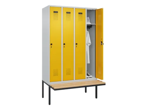 locker met bank,HxBxD 2120x1200x815mm,4vak,vak B 300mm,draaigrendel