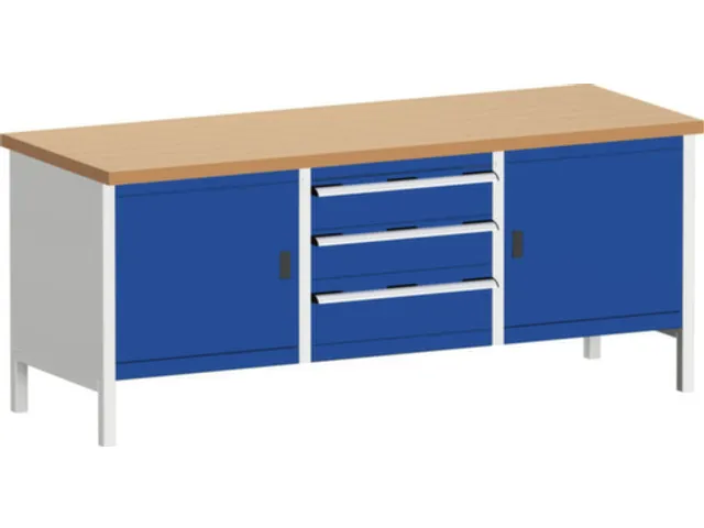 bloc établi HxlxP 840x2000x750mm plateau hêtre rouge force 1200kg