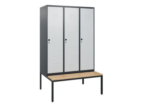 locker met bank,HxBxD 1950x1200x815mm,3vak,vak B 400mm,draaigrendel