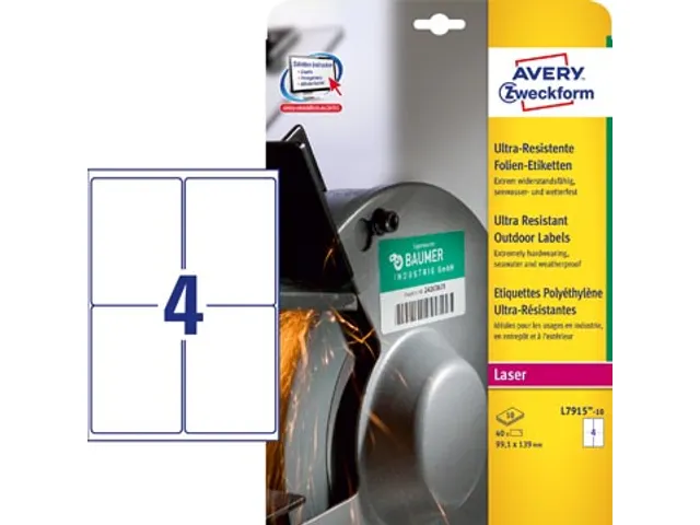 Avery Zweckform Ultra Resistente Etiketten 99.1x139mm wit 40 Stuks