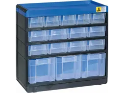 magazijnkast HxBxD 285x300x135mm 16laden behuizing zwart/blauw