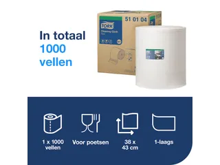 Reinigingsdoek Tork W1 herbruikbaar nonwoven 1000 vel wit 510104 - 4