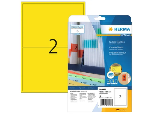 HERMA 4496 Verwijderbare etiketten A4 199,6x143,5mm Geel 40 stuks