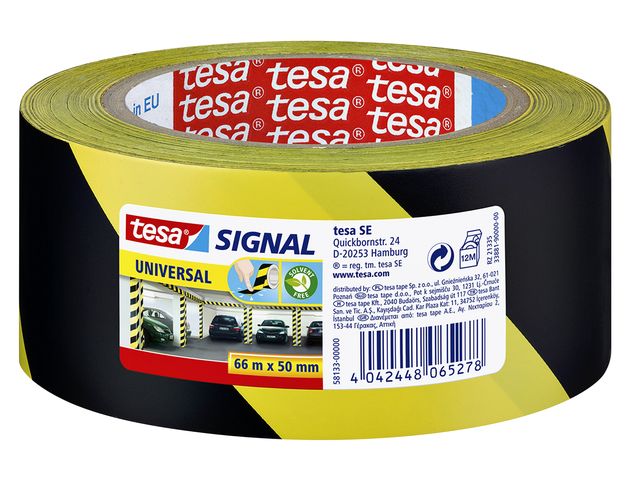 Waarschuwingstape Tesa 58133 geel/zwart 50mmx66m | BedrijfsuitrustingShop.be