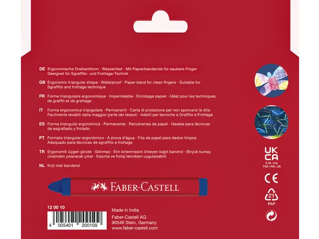 Waskrijt Faber-Castell driehoekig assorti set à 12 stuks