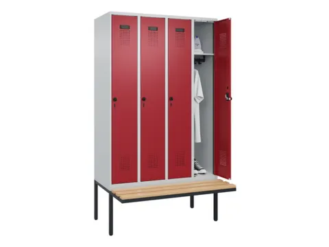 locker met bank,HxBxD 2120x1200x815mm,4vak,vak B 300mm,draaigrendel