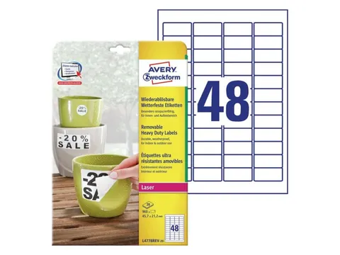 Etiket Avery L4778REV 45.7x21.2mm wit 960stuks