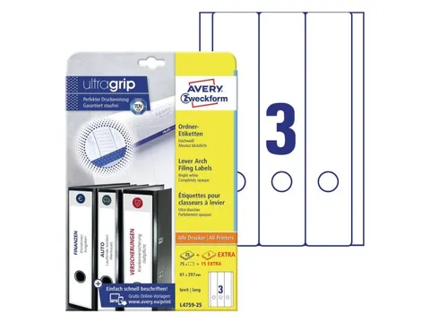 Rugetiket Avery Zweckform Breed/lang 297x61mm Wit L4759 90 stuks