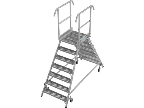 bordestrap,verrijdbaar,bordes H 1,7m,2x7treden m. R13-laag,aluminium