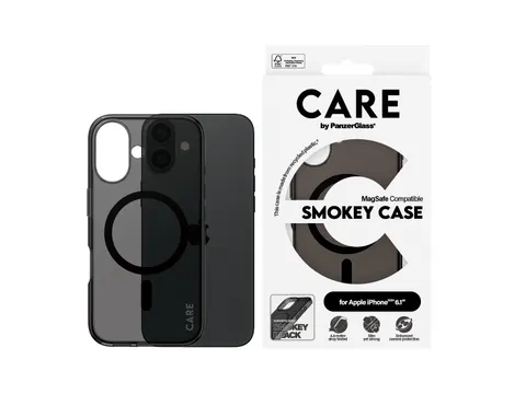 PanzerGlass CARE by Smokey Case w. Black MagSafe iPhone 16, Hoes