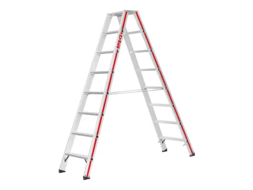 trapladder,beide zijden,2x8treden,Stand H 1,38m,balk L 2,05m,aluminium