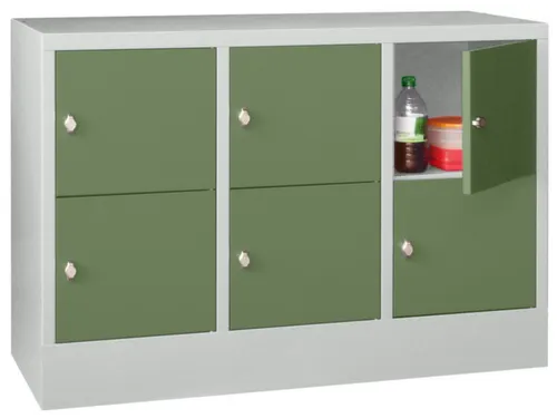 lockerkast,HxBxD 855x1200x500mm,3x2vakken,RAL7035,front RAL6011