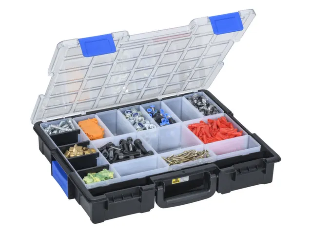 Assortimentskoffer,HxBxD 76x440x355mm,19bakken,PP,koffer zwart
