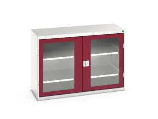 vitrinekast 900x1300x550mm 2xStalen bodem romp RAL7035 front RAL3004 - 1