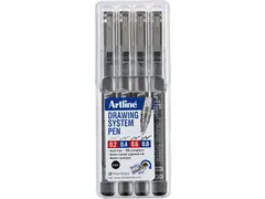 Fineliner Artline technisch etui met 0.2-0.4-0.6-0.8mm zwart