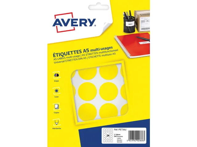PET30J ronde markeringsetiketten diameter 30 mm geel