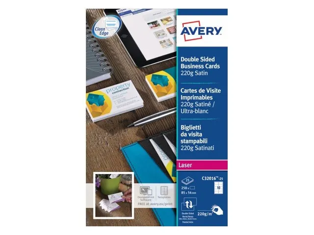 Visitekaart Avery C32016-25 85x54mm zijdeglans mat 220gr 250 stuks