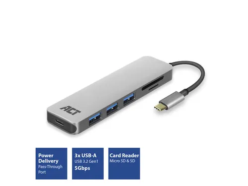 USB-C Hub 3.0 3x USB-A Cardreader PD