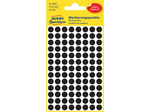 Etiket Avery Zweckform 3009 Rond Ø8mm Zwart 416 Stuks