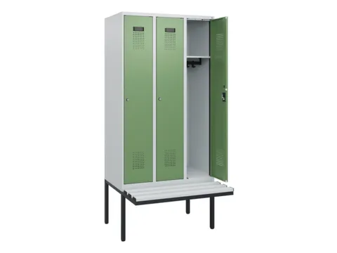 locker met bank,HxBxD 1950x900x815mm,3vak,vak B 300mm,cilinderslot