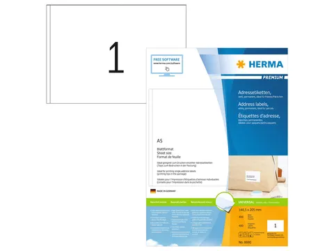 HERMA 8690 Premium Adresetiketten A5 148,5x205mm Wit 400 stuks