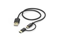 Laad/Synchrokabel 2 in 1 USB type-C - micro USB 1m zwart / USB-kabel