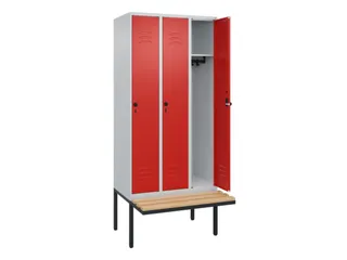 locker met bank,HxBxD 2120x900x815mm,3vak,vak B 300mm,draaigrendel - 2