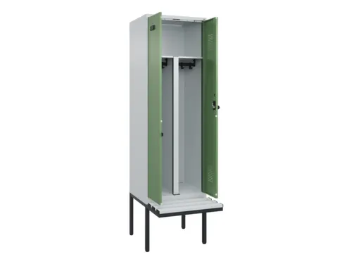 PBM-locker met bank,HxBxD 2120x600x815mm,2vak,vak B 300mm,draaigrendel