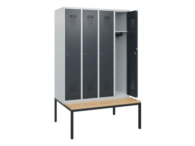 locker met bank,HxBxD 1950x1200x815mm,4vak,vak B 300mm,cilinderslot