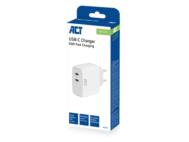 Oplader ACT 65w 2-poorts usb c wit