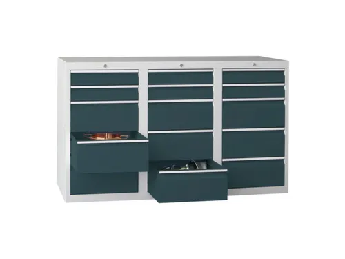 ladekast HxBxD 900x1500x500mm 15laden RAL7035 front RAL7016